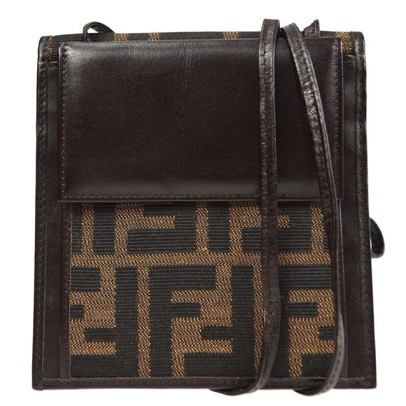 Fendi Zucca Pattern Shoulder Bag Wallet Purse Pochette Brown - Picture 1 of 12